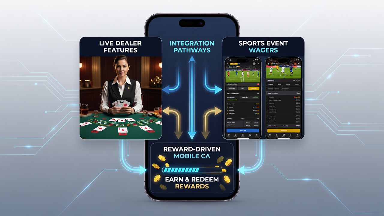 Dashboard view of reward tiers updating in real time from combined live dealer play and sports wagers on a smartphone