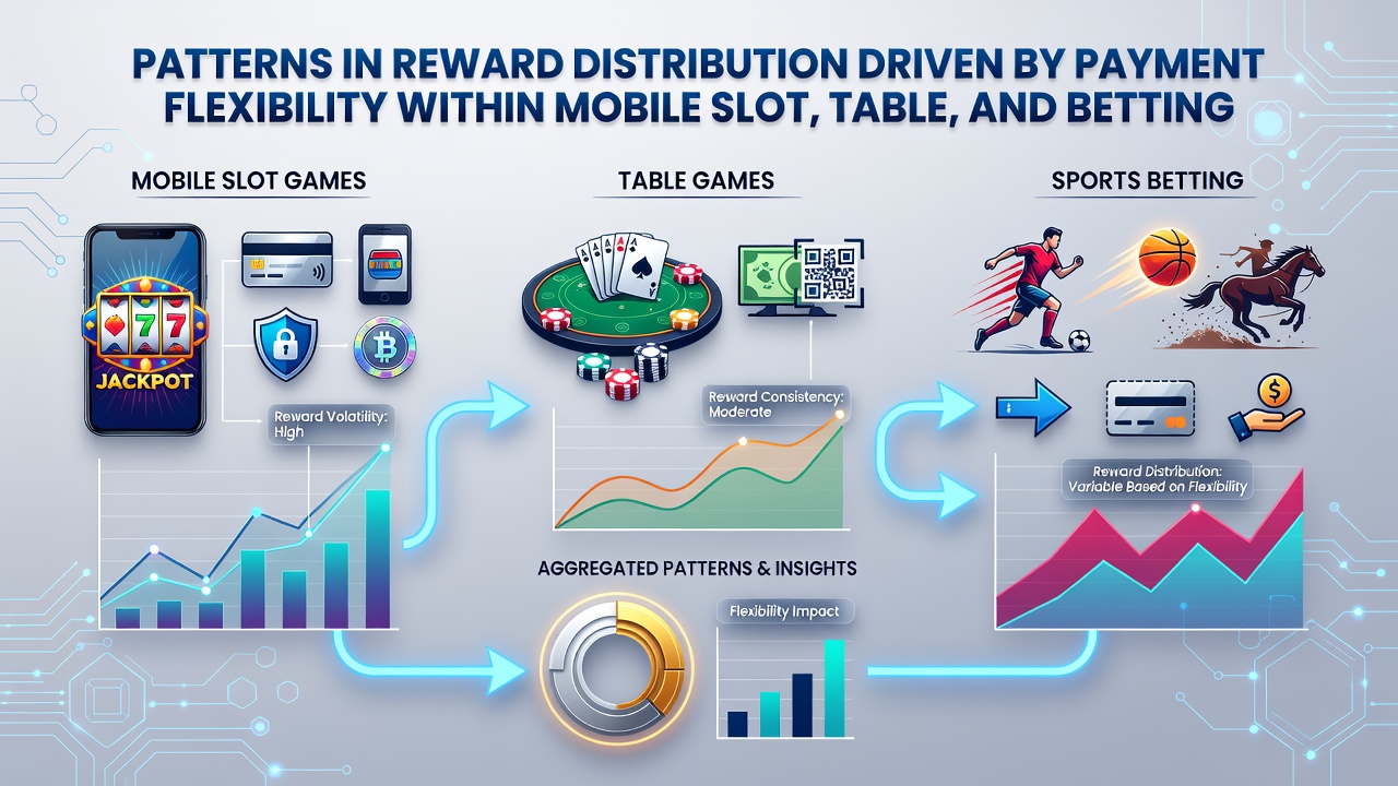 Analytics dashboard displaying reward distribution charts across mobile slot, table, and betting applications with payment flexibility metrics